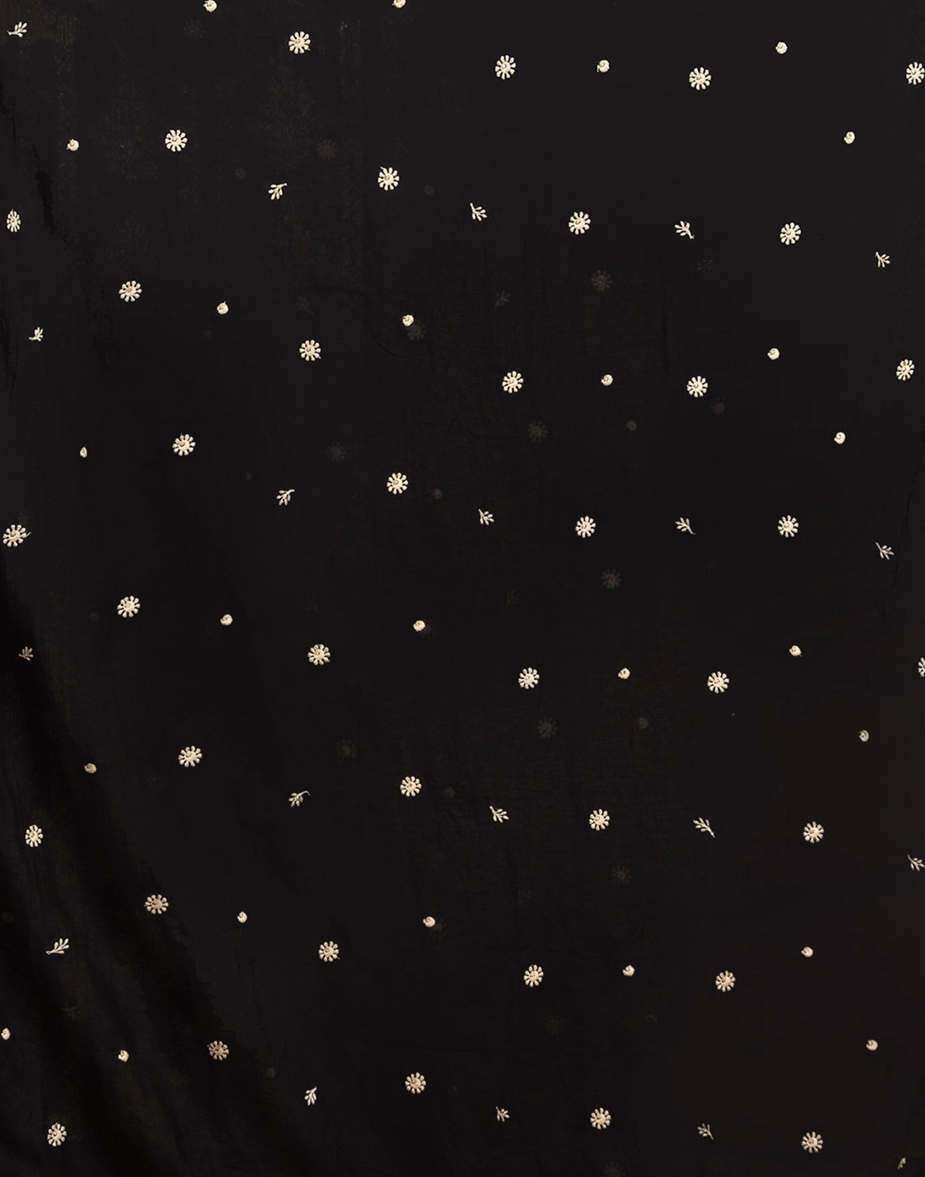 Black With Golden Beige Thread Embroidered Blended Silk Unstitched Suit Set