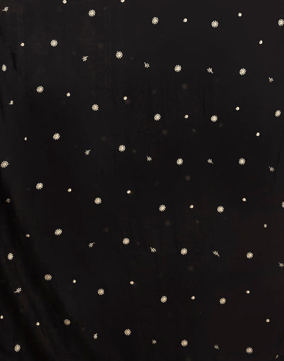 Black With Golden Beige Thread Embroidered Blended Silk Unstitched Suit Set