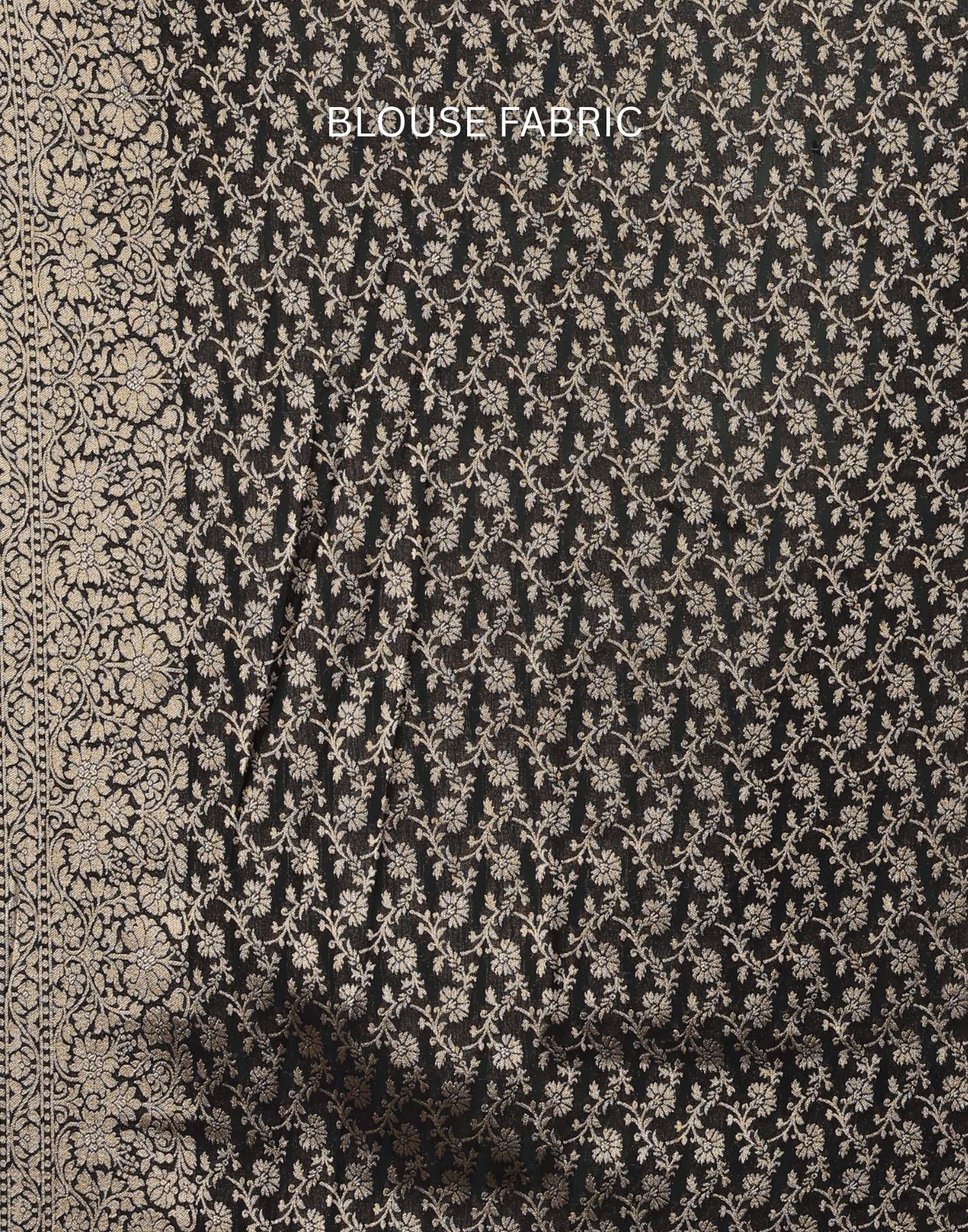 Black With Golden Dainty Buttis Georgette Saree With Unstitched Blouse Fabric