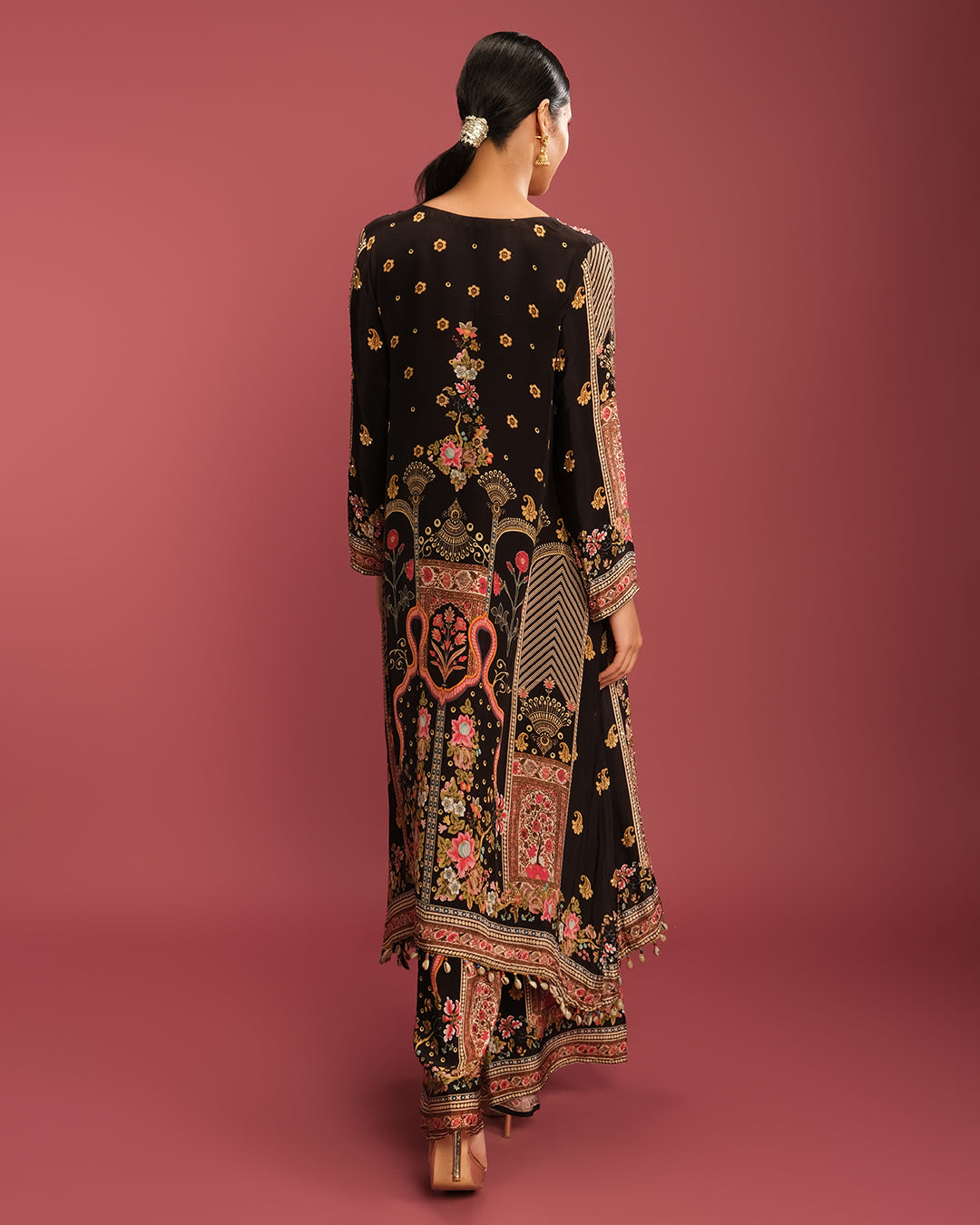 Black With Vibrant Multicolor Festive Kurta Palazzo Set