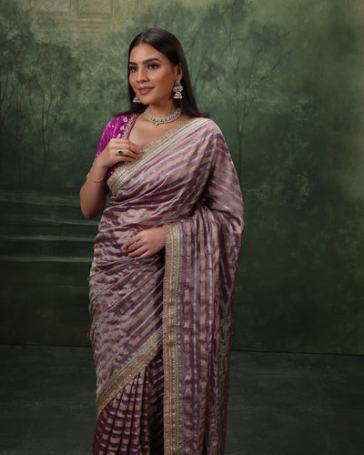 Bloom Orchid Shimemr Organza Saree With Stitched Blouse