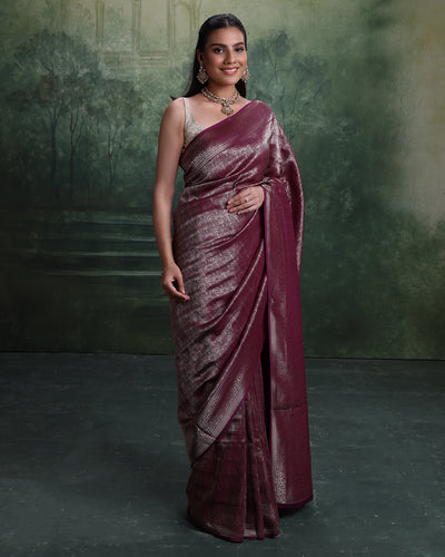 Cabernet Purple Dola Silk Saree With Unstitched Blouse Fabric