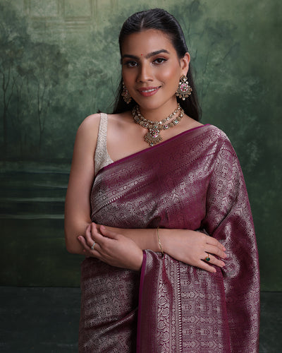Cabernet Purple Dola Silk Saree With Unstitched Blouse Fabric