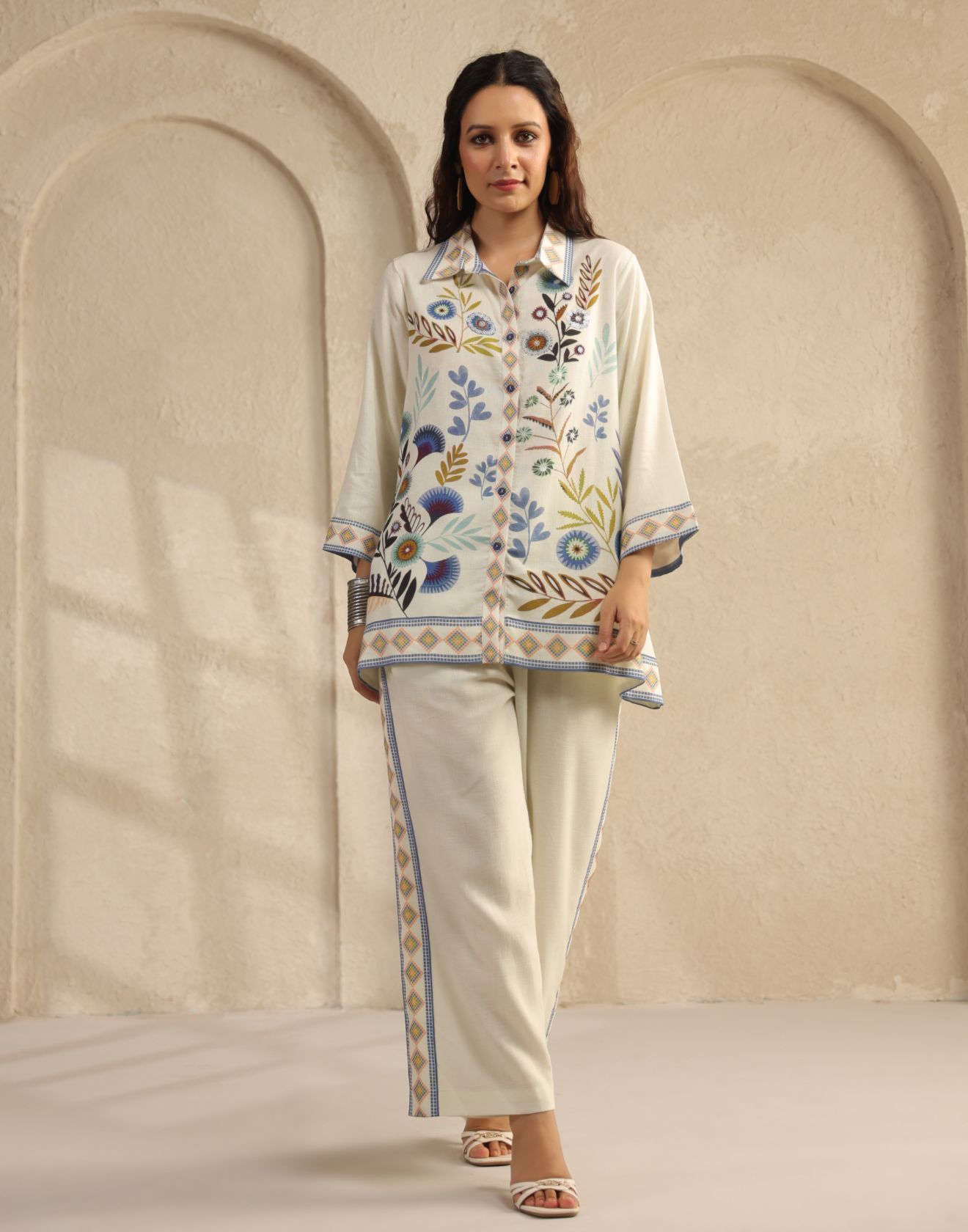 Chalk White Printed Linen Co-Ord Set
