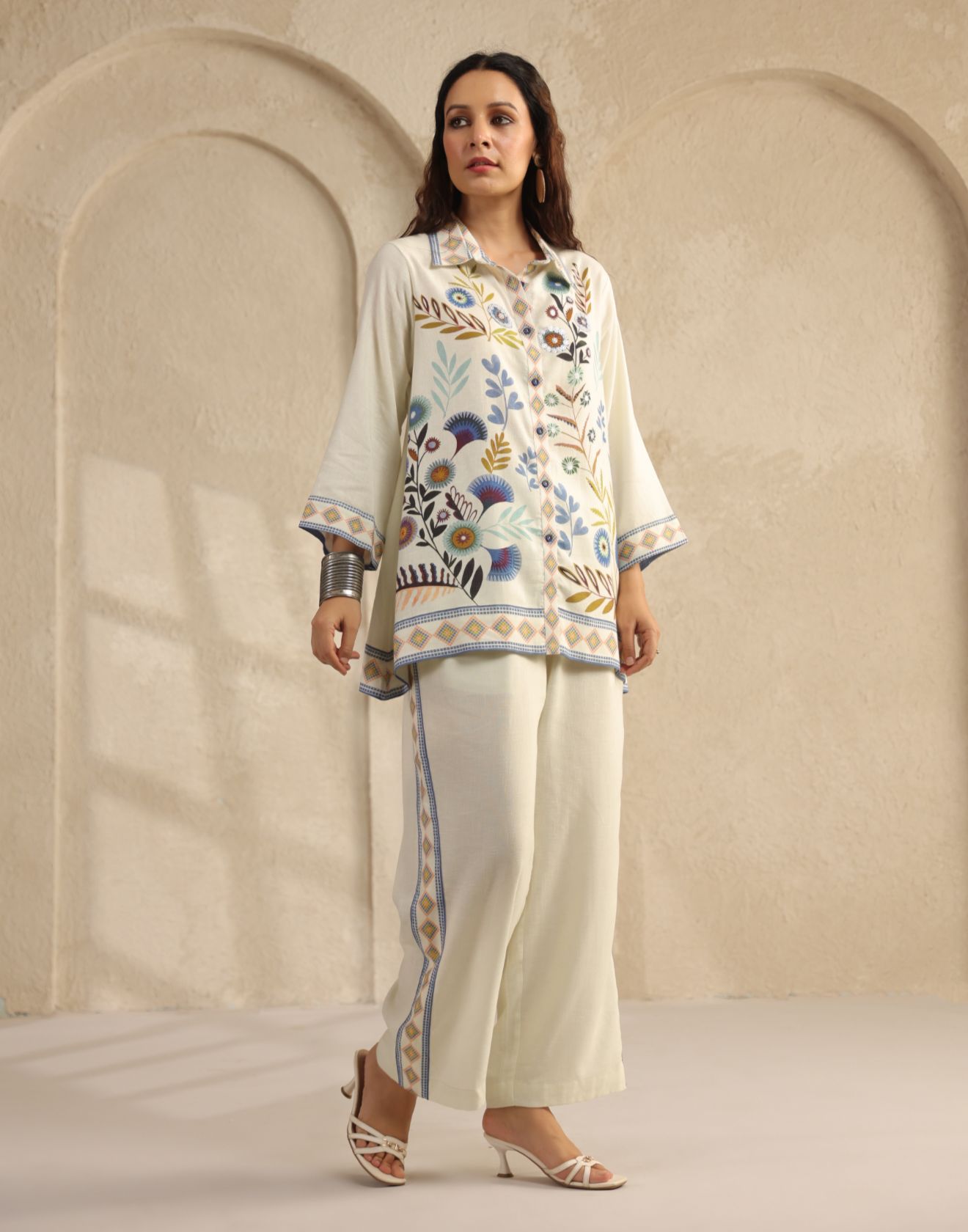 Chalk White Printed Linen Co-Ord Set
