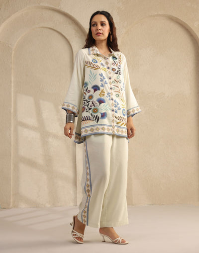 Chalk White Printed Linen Co-Ord Set