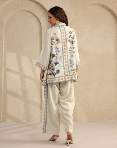 Chalk White Printed Linen Co-Ord Set