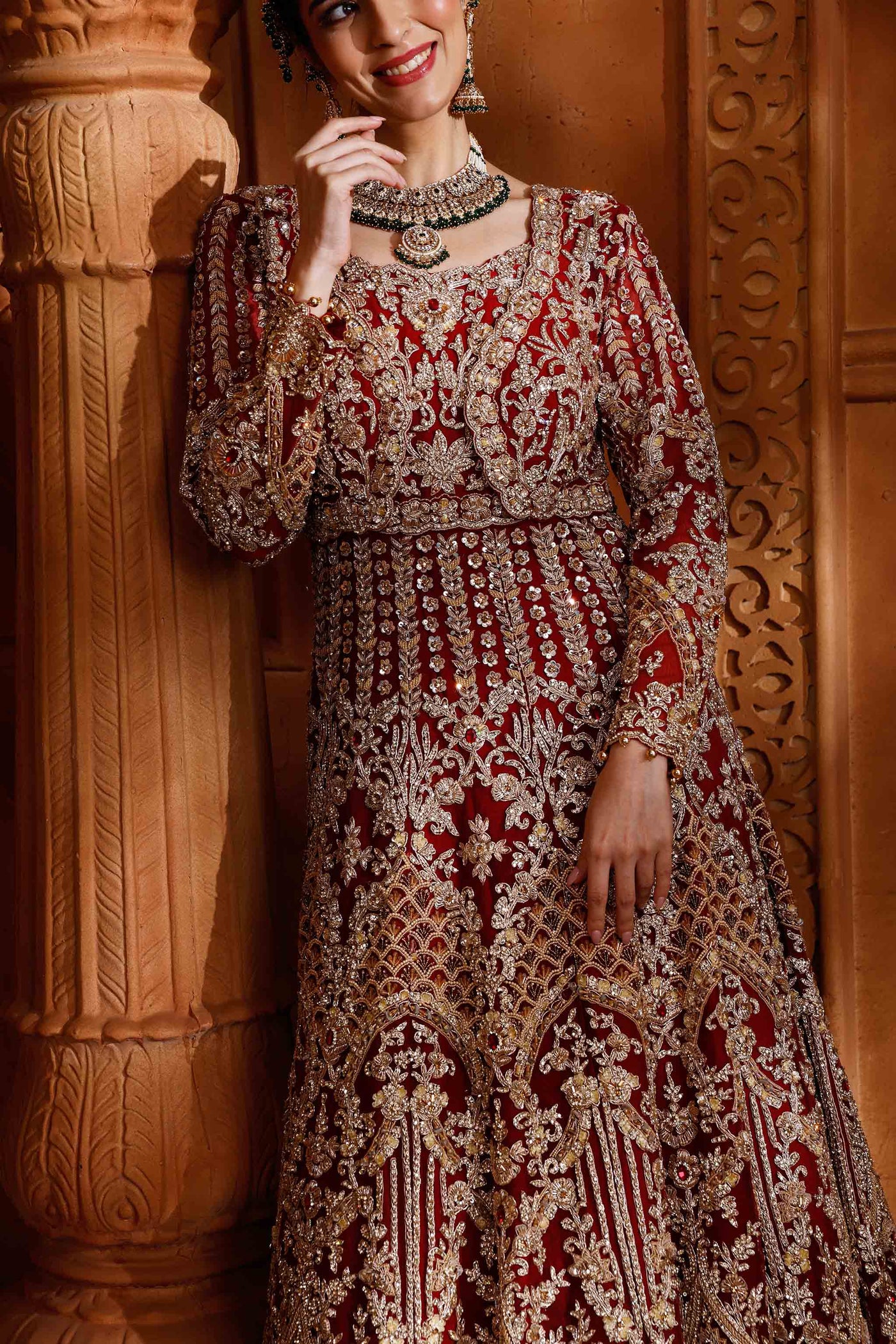 Cherrywood Maroon Embroidered Bridal Farshi Set