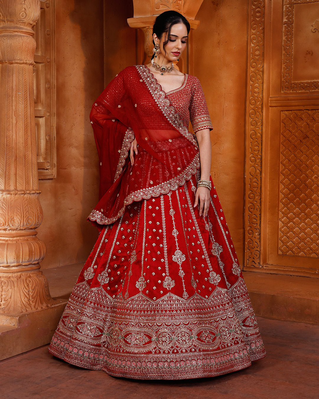 Claret Embrace Pure Silk Bridal Lehenga Set With Unstitched Blouse Fabric