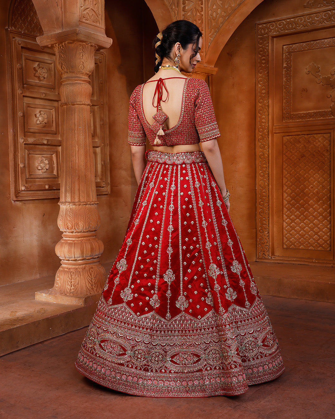 Claret Embrace Pure Silk Bridal Lehenga Set With Unstitched Blouse Fabric
