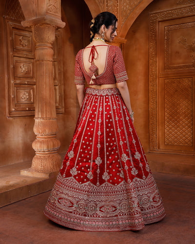 Claret Embrace Pure Silk Bridal Lehenga Set With Unstitched Blouse Fabric