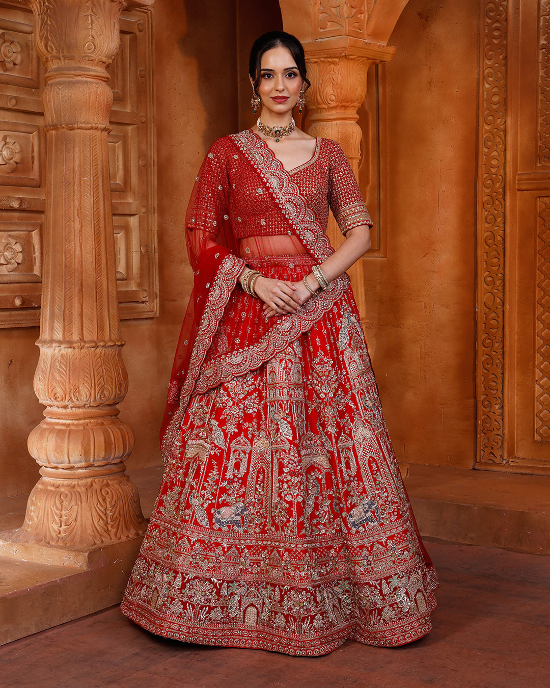 Claret Embrace Pure Silk Bridal Lehenga Set With Unstitched Blouse Fabric