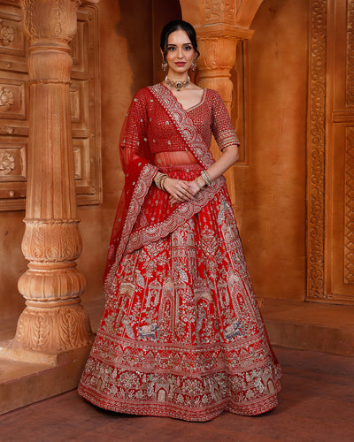Claret Embrace Pure Silk Bridal Lehenga Set With Unstitched Blouse Fabric