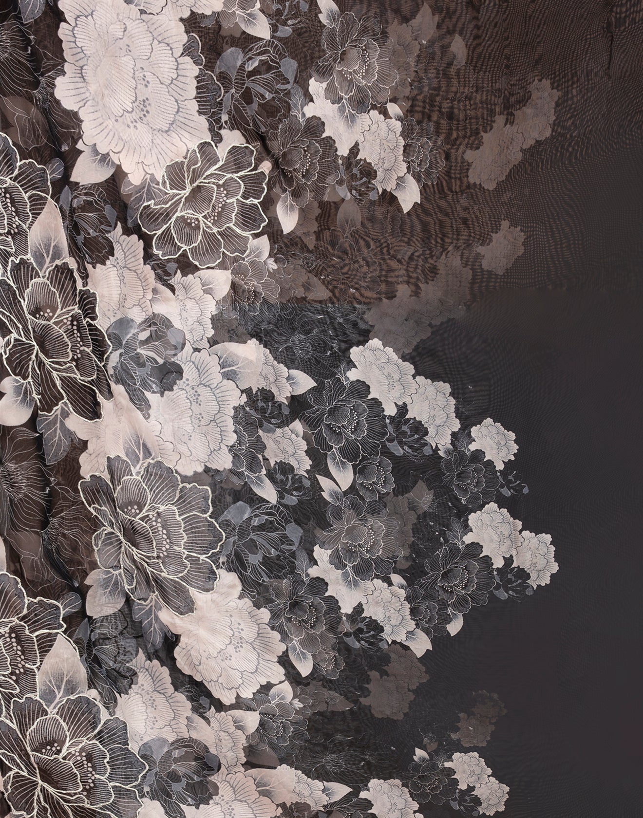 Classic Black & Ivory  Chiffon Semi-Stitched Suit Set