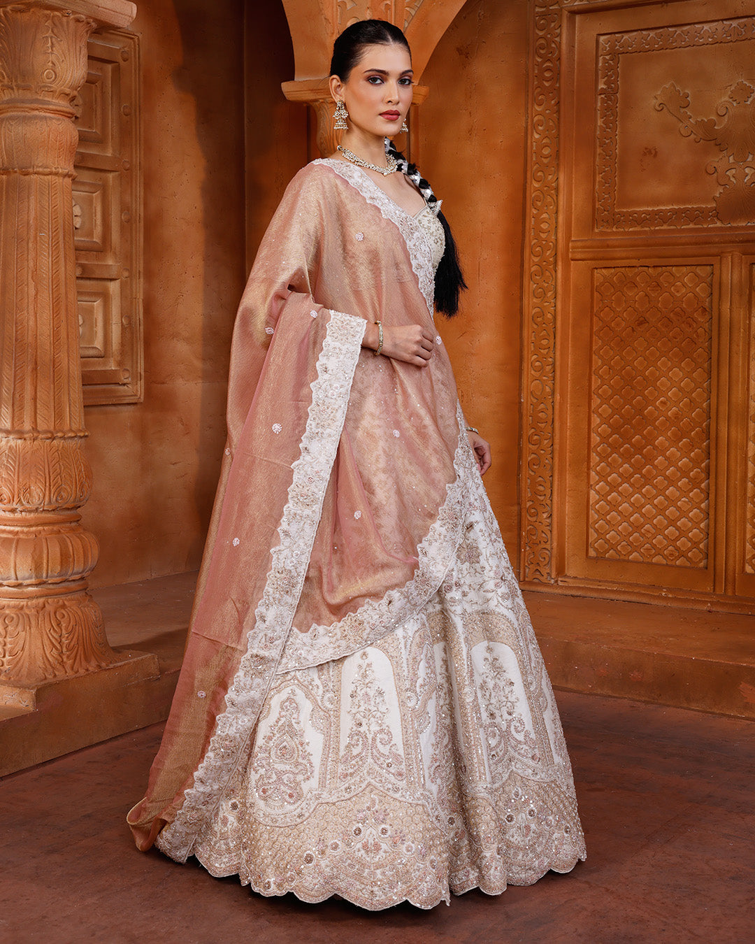Classic Ivory Bridal Lehenga With Unstitched Blouse Fabric