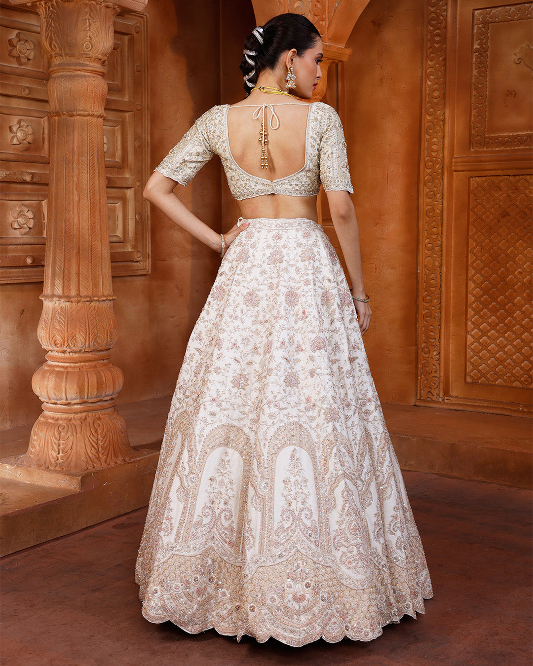 Classic Ivory Bridal Lehenga With Unstitched Blouse Fabric