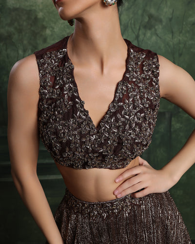 Copper Blaze Embellished Lehenga With Cape Jacket Set