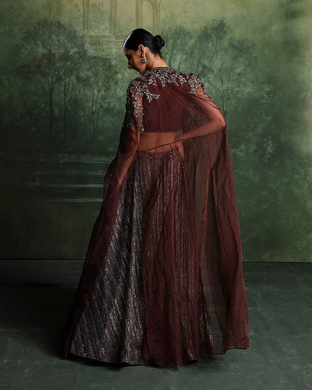 Copper Blaze Embellished Lehenga With Cape Jacket Set