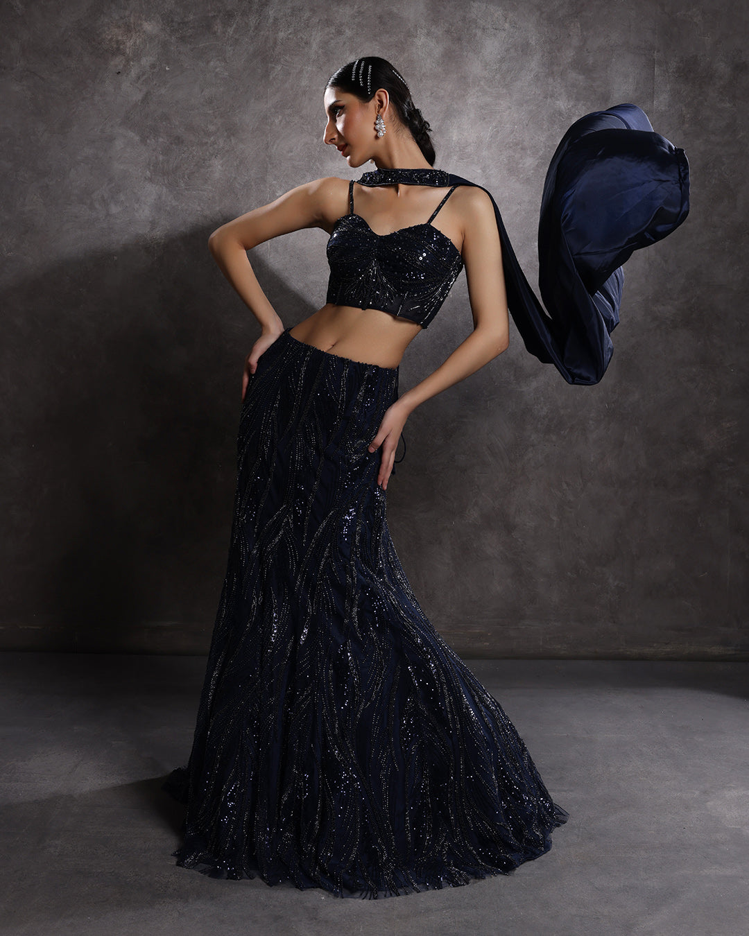 Cosmic Charm Embellished Corset With Fishcut Cocktail Lehenga Set