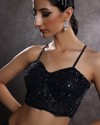 Cosmic Charm Embellished Corset With Fishcut Cocktail Lehenga Set