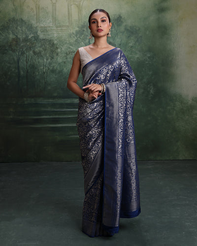 Cosmic Forest Weave Silk Saree With Unstitched Blouse Fabric