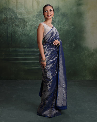 Cosmic Forest Weave Silk Saree With Unstitched Blouse Fabric