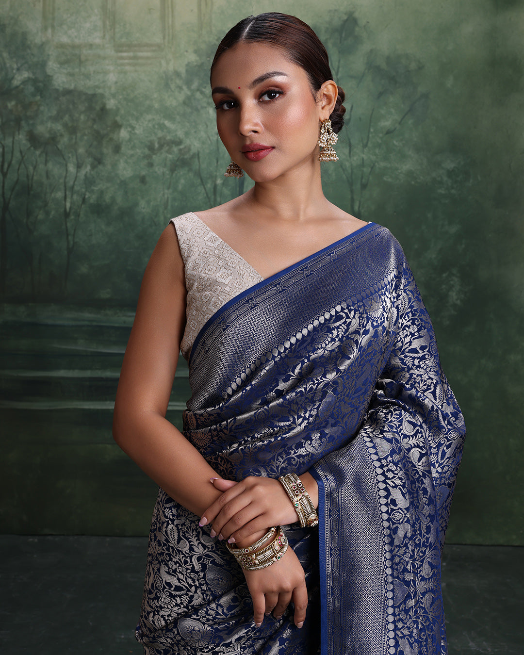 Cosmic Forest Weave Silk Saree With Unstitched Blouse Fabric