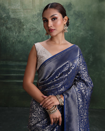 Cosmic Forest Weave Silk Saree With Unstitched Blouse Fabric