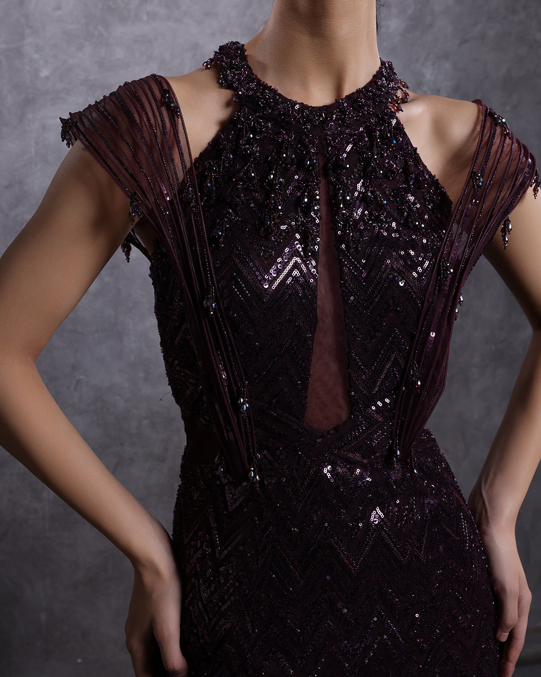 Cranberry Glam Embellished Sculpted Gown  Roopkala