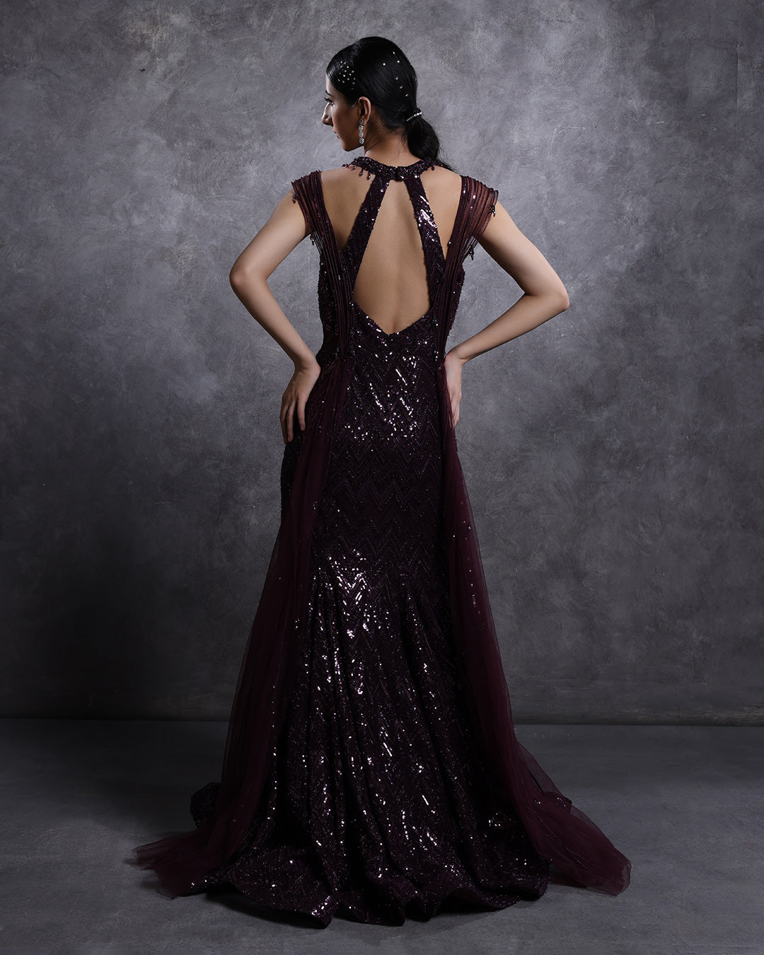 Cranberry Glam Embellished Sculpted Gown