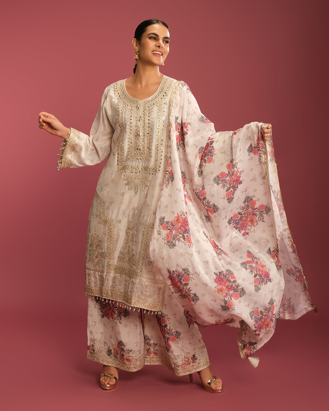 Créme Brulle Printed Crepe Silk Kurta Set