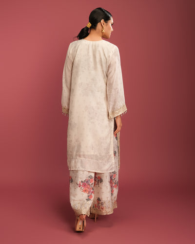 Créme Brulle Printed Crepe Silk Kurta Set