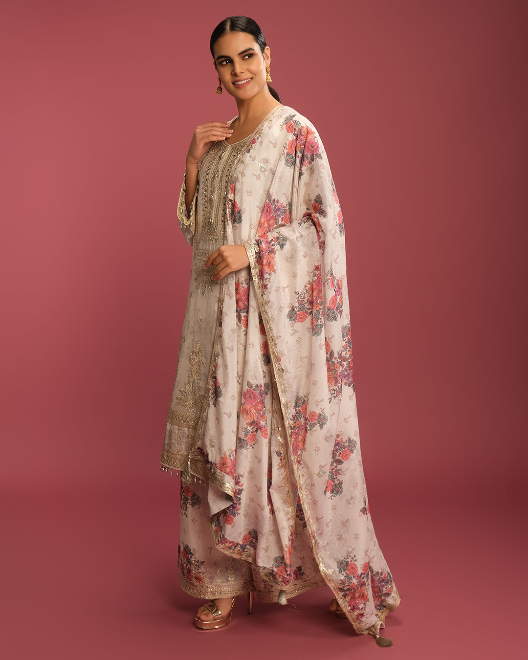 Créme Brulle Printed Crepe Silk Kurta Set