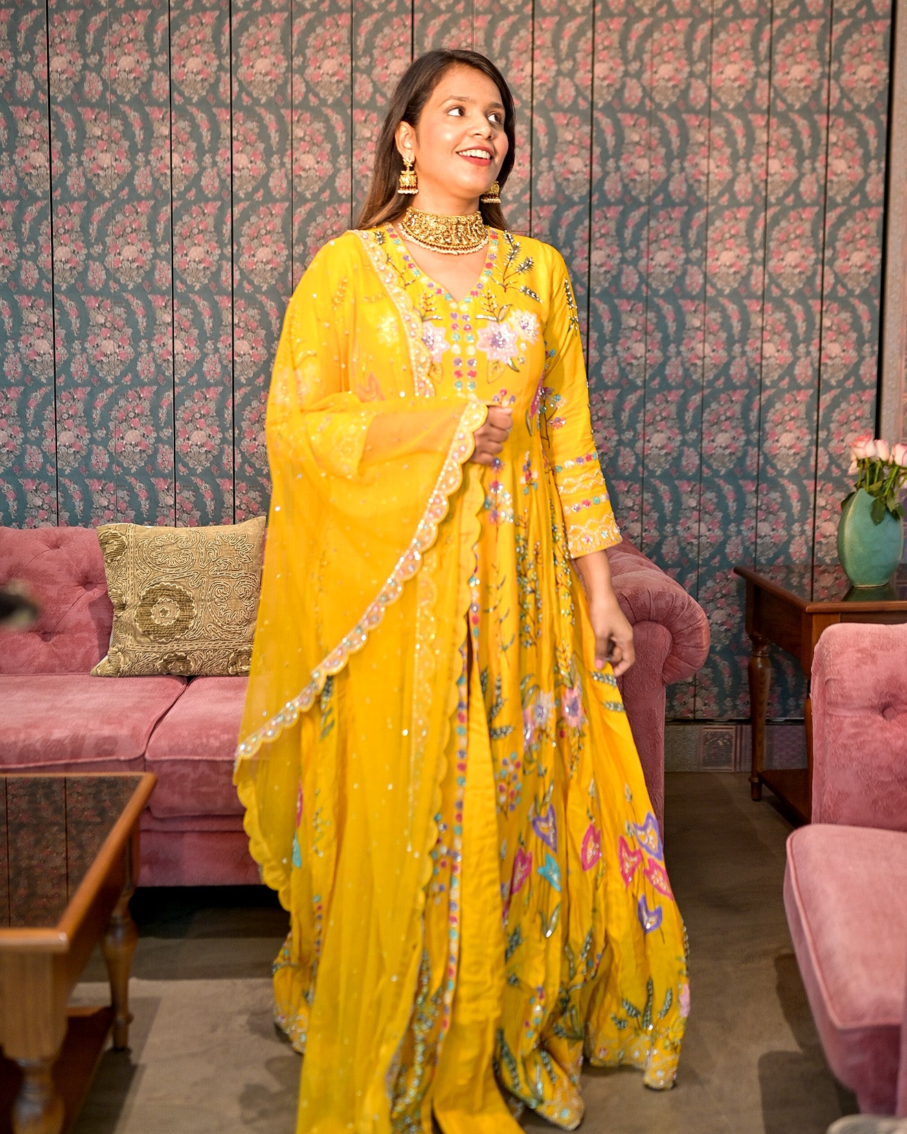 Dandelion Yellow Embellished Anarkali Gown
