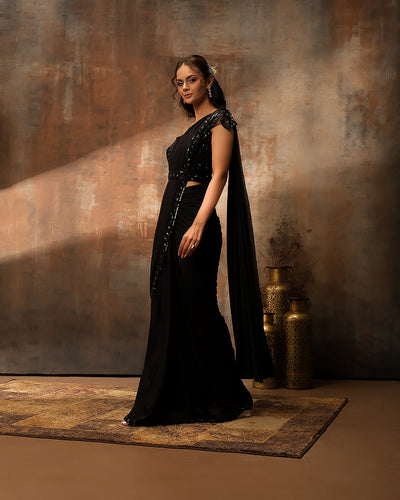 Darkness Glam Embellished Festive Pre-Draped Saree