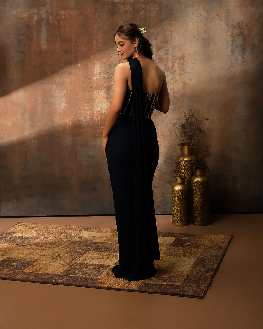 Darkness Glam Embellished Festive Pre-Draped Saree