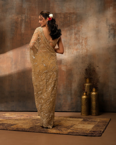 Dazzling Gold Embellished Pre-Stitched Saree