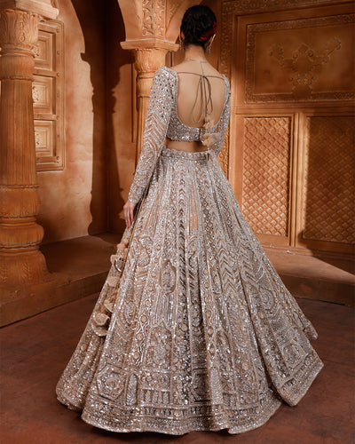 Desert Bronze Net Embellished Bridal Lehenga For Sangeet