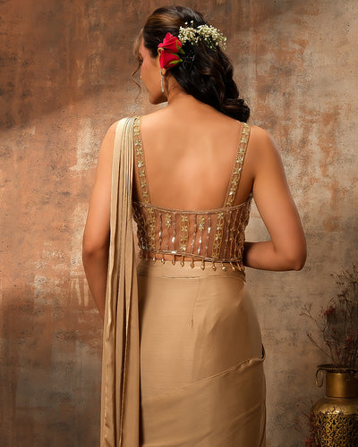 Dune Drama Embellished Crepe Silk Pre-Draped saree