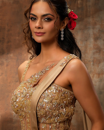 Dune Drama Embellished Crepe Silk Pre-Draped saree