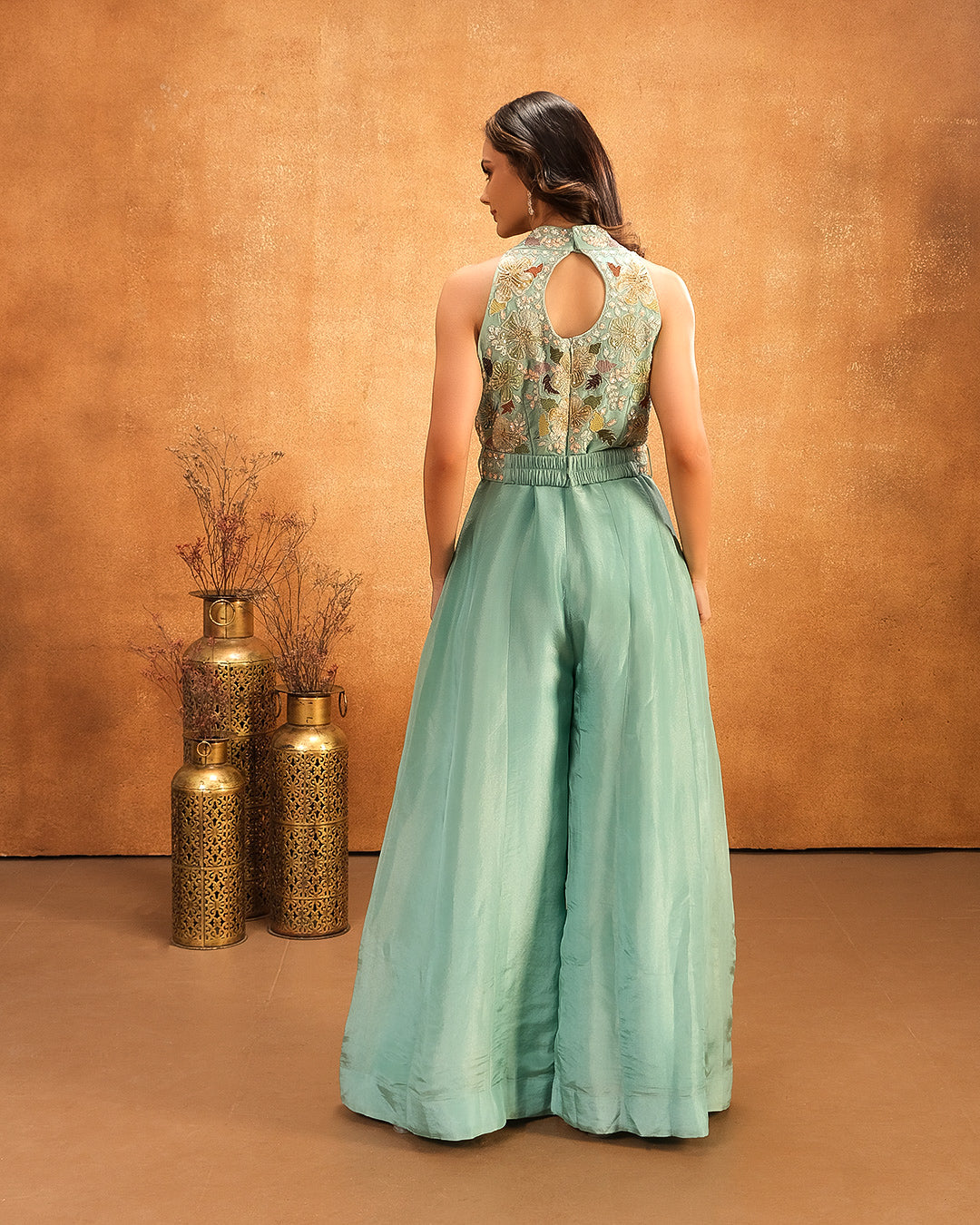 Firozi Embroidered Jumpsuit: A Decorative Designer Wear – Roopkala