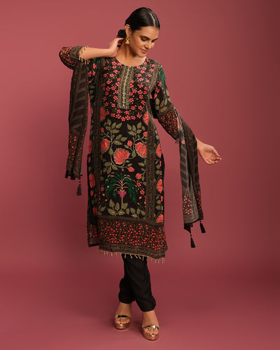 Flora Bloom Printed Pure Crepe Silk Kurta Set