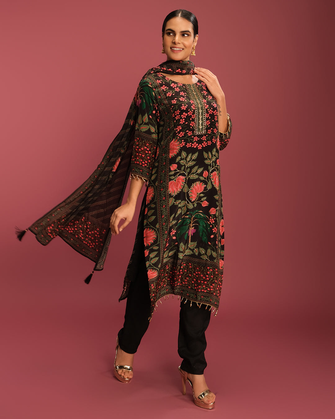 Flora Bloom Printed Pure Crepe Silk Kurta Set