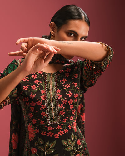 Flora Bloom Printed Pure Crepe Silk Kurta Set