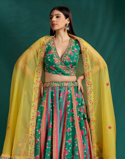 Forest Bloom Printed Lehenga Set For Mehendi