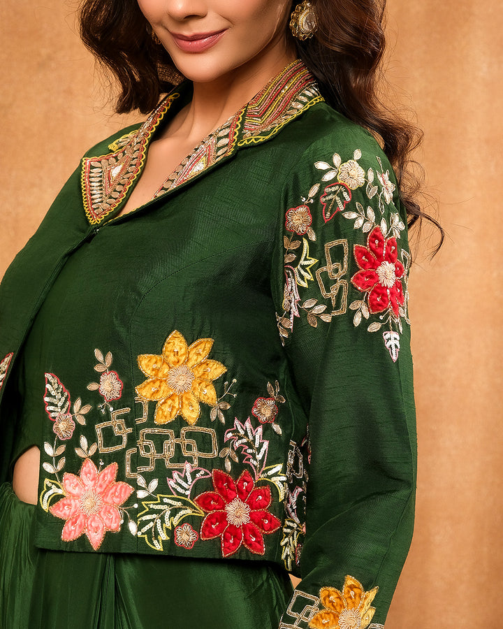 Forest Green Bustier Set:Chic Designer Ethnic Wear – Roopkala