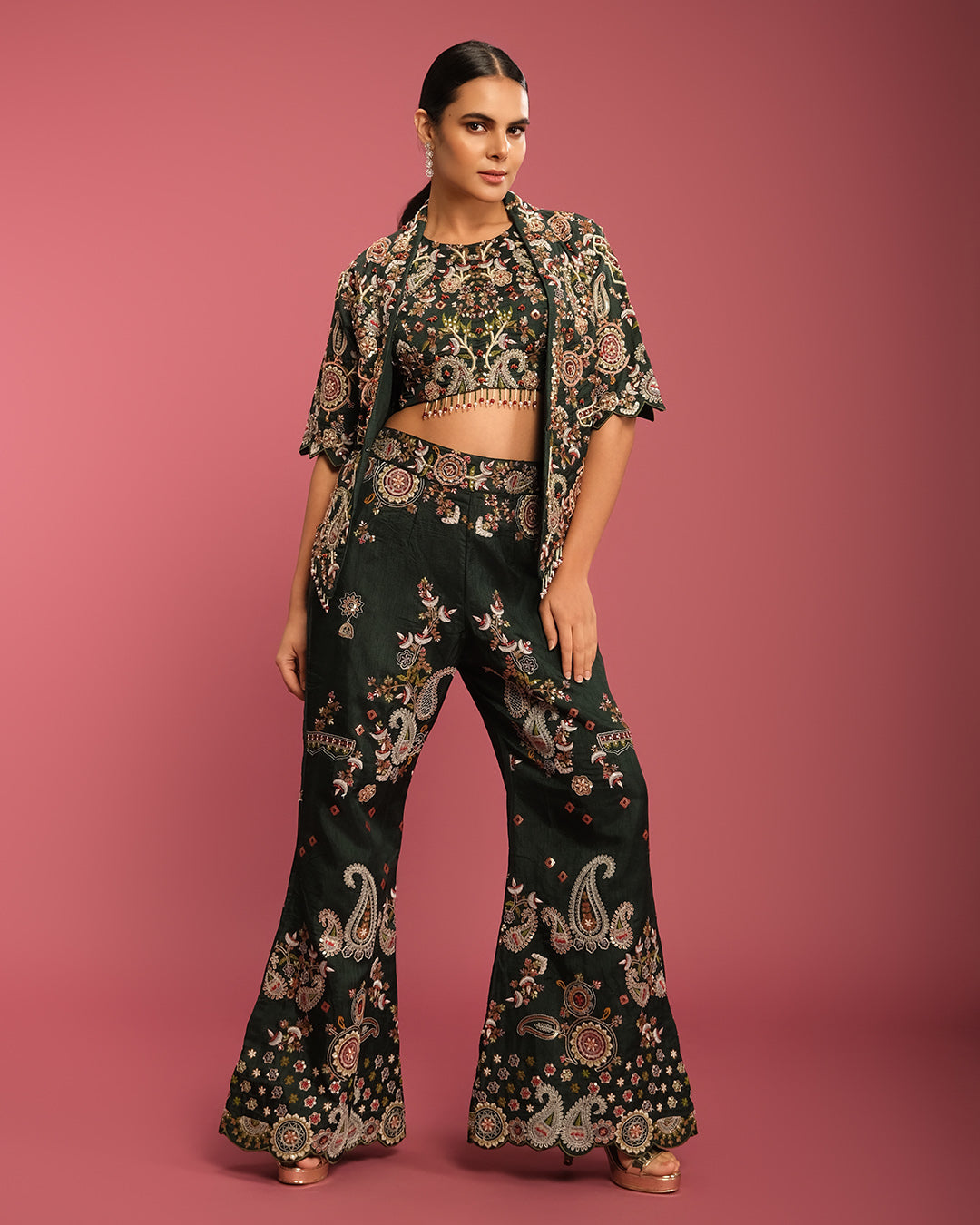 Forest Muse Multicolor Thread Embroidered Fusion Set