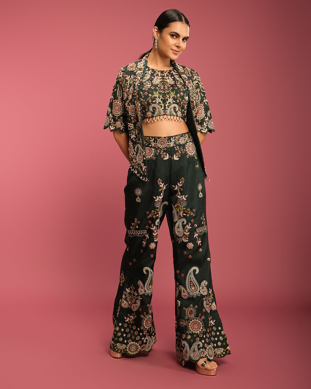 Forest Muse Multicolor Thread Embroidered Fusion Set