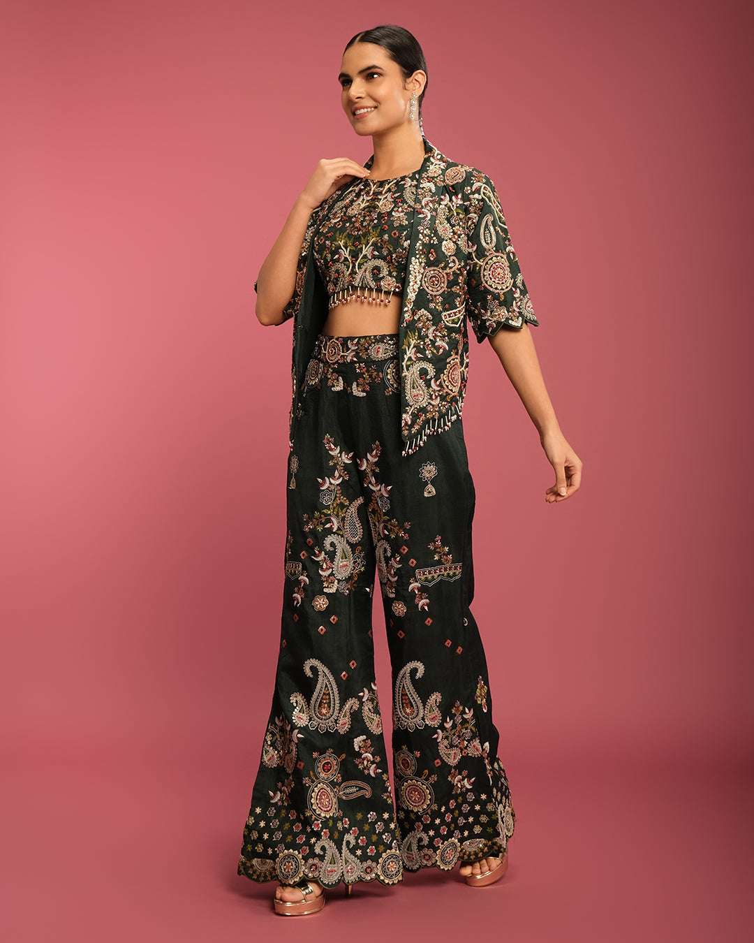 Forest Muse Multicolor Thread Embroidered Fusion Set