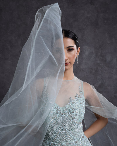 French Pista Green Embellished Bridal Gown